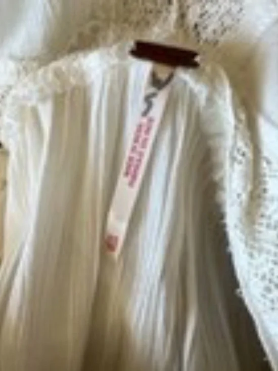 Free People White Lace Ruffle Button Maxi Dress V-Neck Cape Sleeve Size XS - Picture 9 of 10